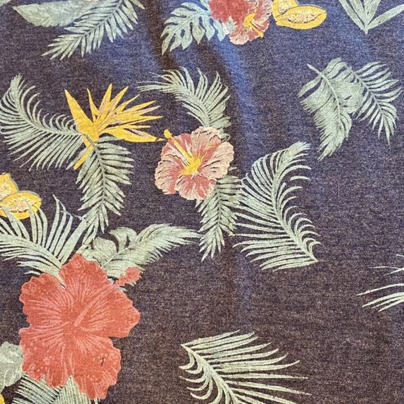FREE PLANET Big Tall Navy Hawaiian Palms Hibiscus Vneck Cotton Blend TShirt 4X - Picture 2 of 5